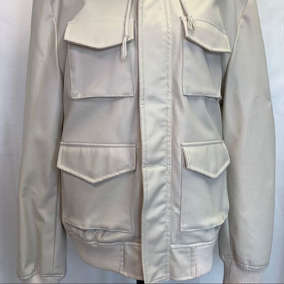 MOTO Cream faux leather hooded jacket size small - Picture 6 of 13
